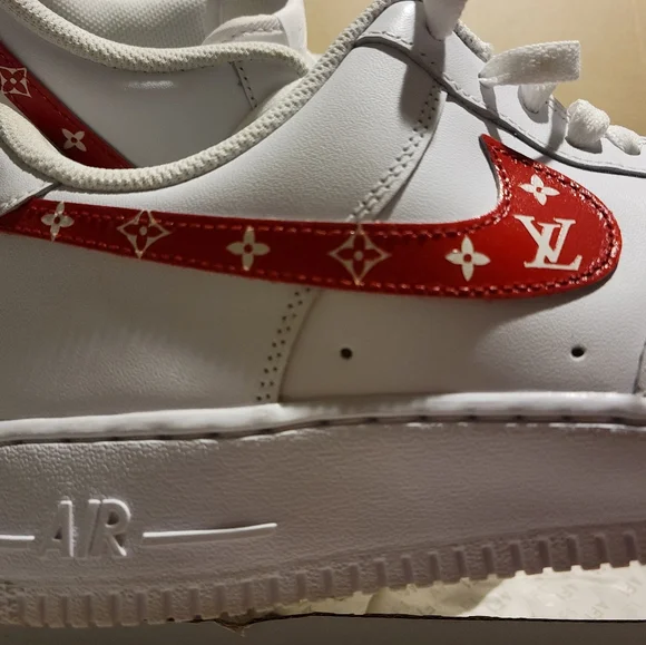 Customized LV -Nike- Air force 1's...Size 10.5 mens...Red/White - Picture 9 of 14